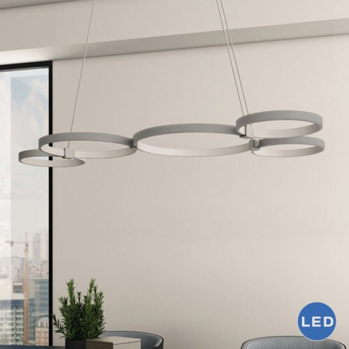 Capella VMC32410AL 55″ Modern Five-Ring LED Chandelier, Aluminum Finish