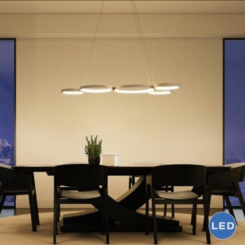 Capella VMC32410AL 55″ Modern Five-Ring LED Chandelier, Aluminum Finish