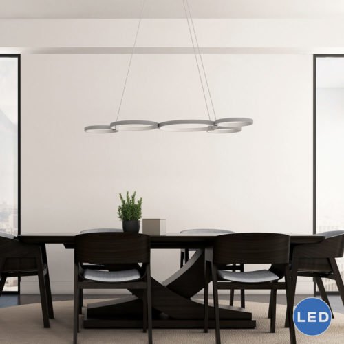 Capella VMC32410AL 55″ Modern Five-Ring LED Chandelier, Aluminum Finish