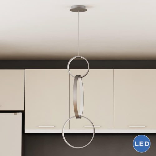 Capella VMP22200AL 34" x 16" Modern Three-Ring LED Pendant, Aluminum Finish
