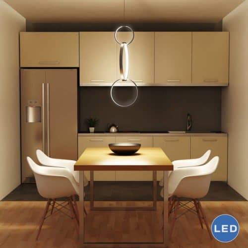 Capella VMP22200AL 34" x 16" Modern Three-Ring LED Pendant, Aluminum Finish