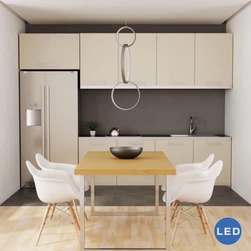 Capella VMP22200AL 34" x 16" Modern Three-Ring LED Pendant, Aluminum Finish