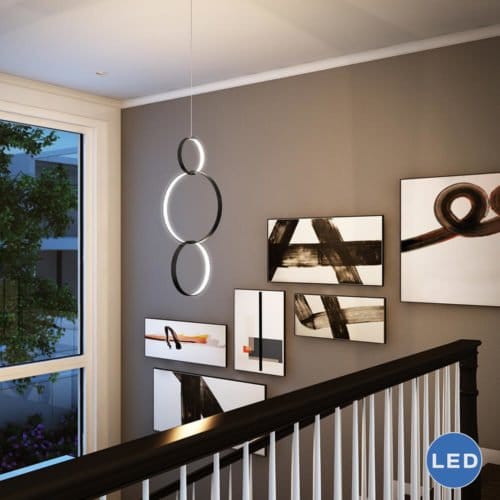 Capella VMP22200BL 34" x 16" Modern Three-Ring LED Pendant, Black