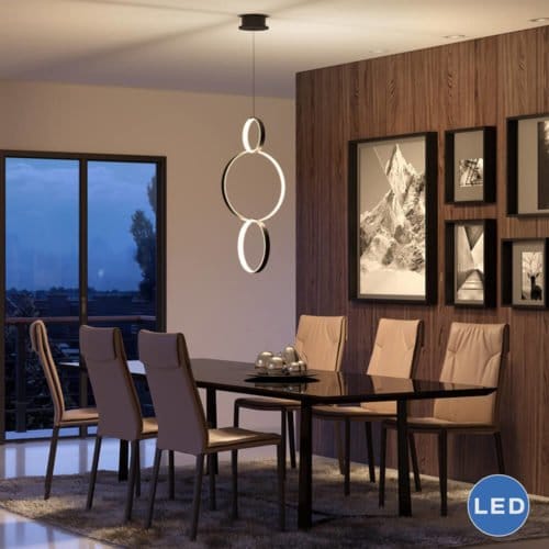 Capella VMP22200BL 34" x 16" Modern Three-Ring LED Pendant, Black