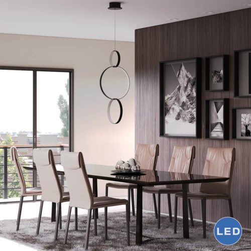 Capella VMP22200BL 34" x 16" Modern Three-Ring LED Pendant, Black