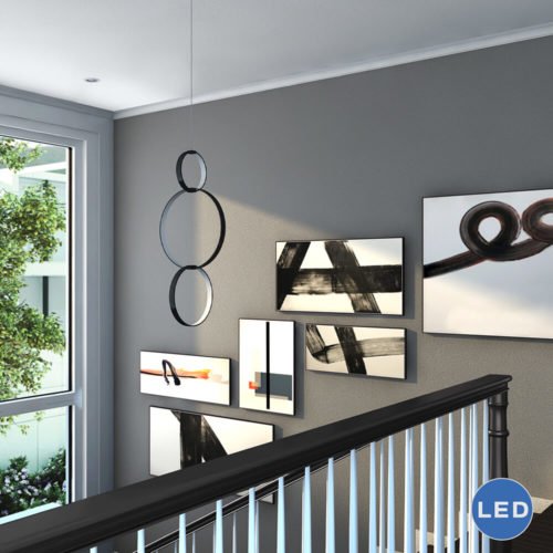 Capella VMP22200BL 34" x 16" Modern Three-Ring LED Pendant, Black