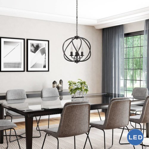 Sargas VTC31104BZ 16" Industrial Globe LED Chandelier, Architectural Bronze