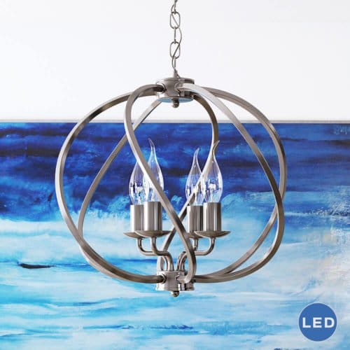 Sargas VTC31104SN 16" Industrial Globe LED Chandelier, Satin Nickel